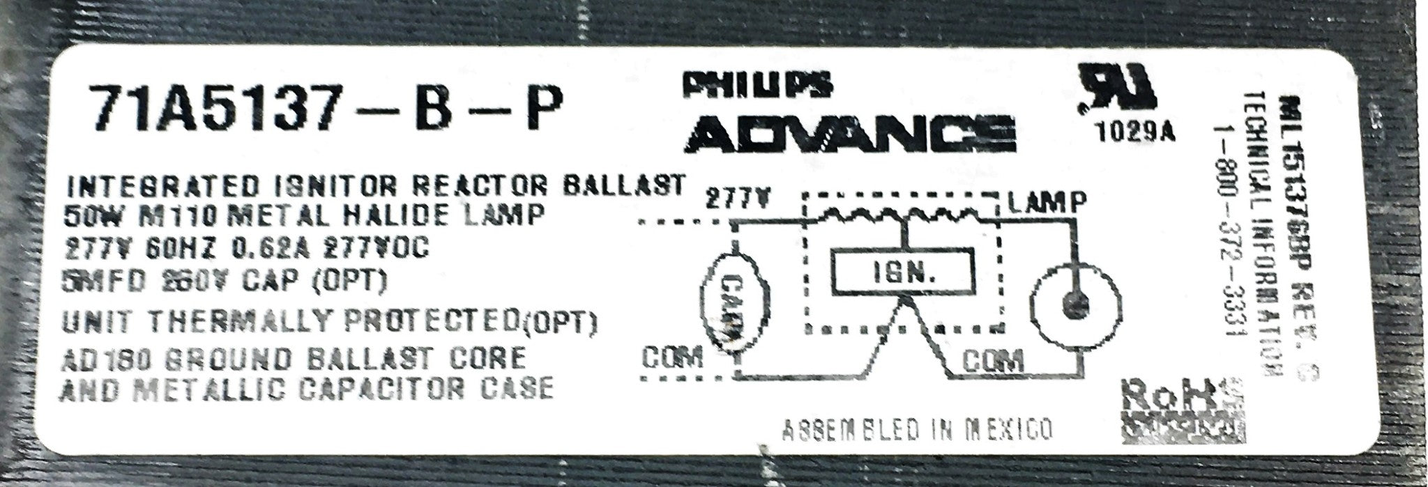 Phillips Advance Integrated Ignition Reactor Ballast 71A5137-B-P NOS