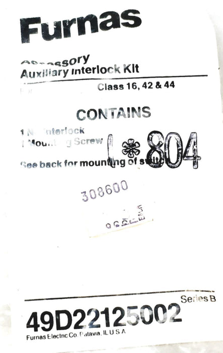 Furnas, Accessory Auxiliary Interlock Kit 49D22125002 NOS