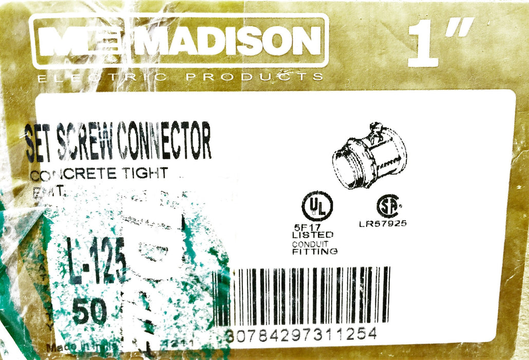 Madison Set Screw Connector Concrete Tight EMT 50/Pack L-125 NOS