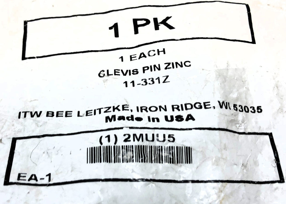 ITW BEE LEITZKE Zinc Clevis Pin 11-331Z NOS