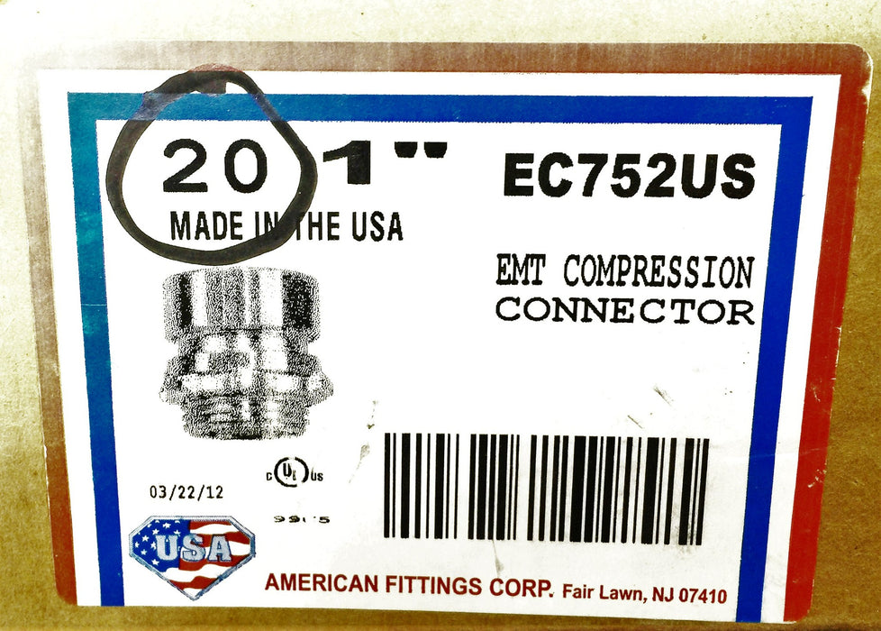 American Fittings Corporation 1" EMT Compression Connector (20 Pack) EC752US NOS