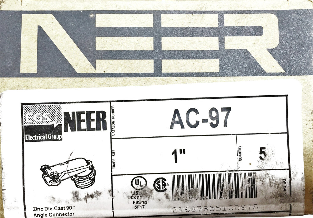 Neer 1" Armored and Flexible Die-Cast 90┬░ Angle Connector AC-97 (Pack of 5) NOS