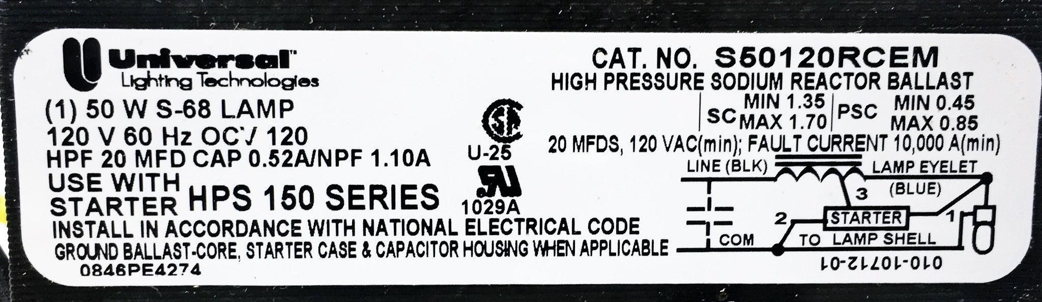 Universal Lighting Technologies 50W 120VAC Replacement Kit S50120RCEM-500K NOS