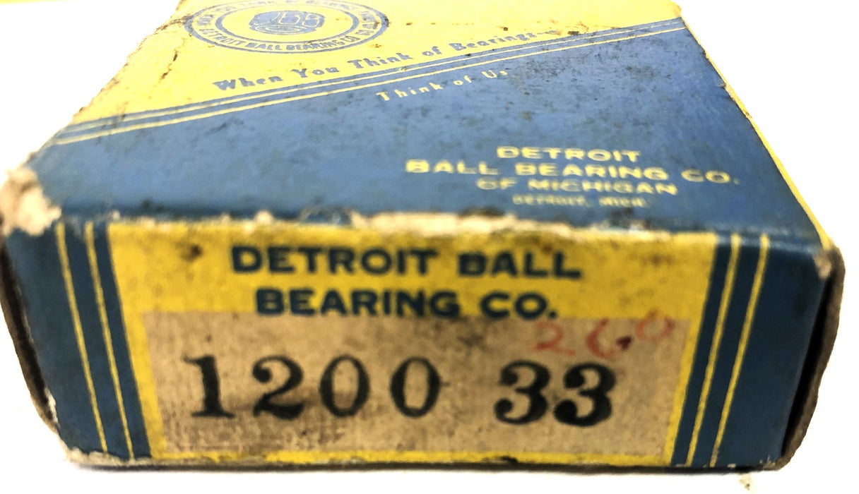 Nice Detroit Ball Bearing Co 1/5 Inch Bore 1-1/2 Inch OD Bearing 1200-33 NOS