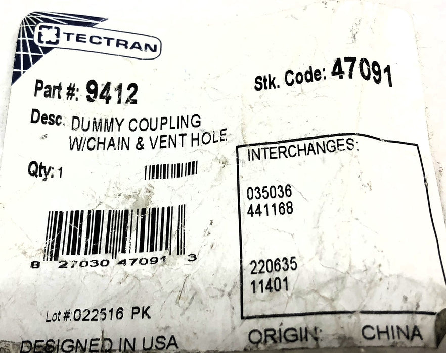 Tectran Dummy Coupling With Chain & Vent Hole 9412 [Lot of 2] NOS