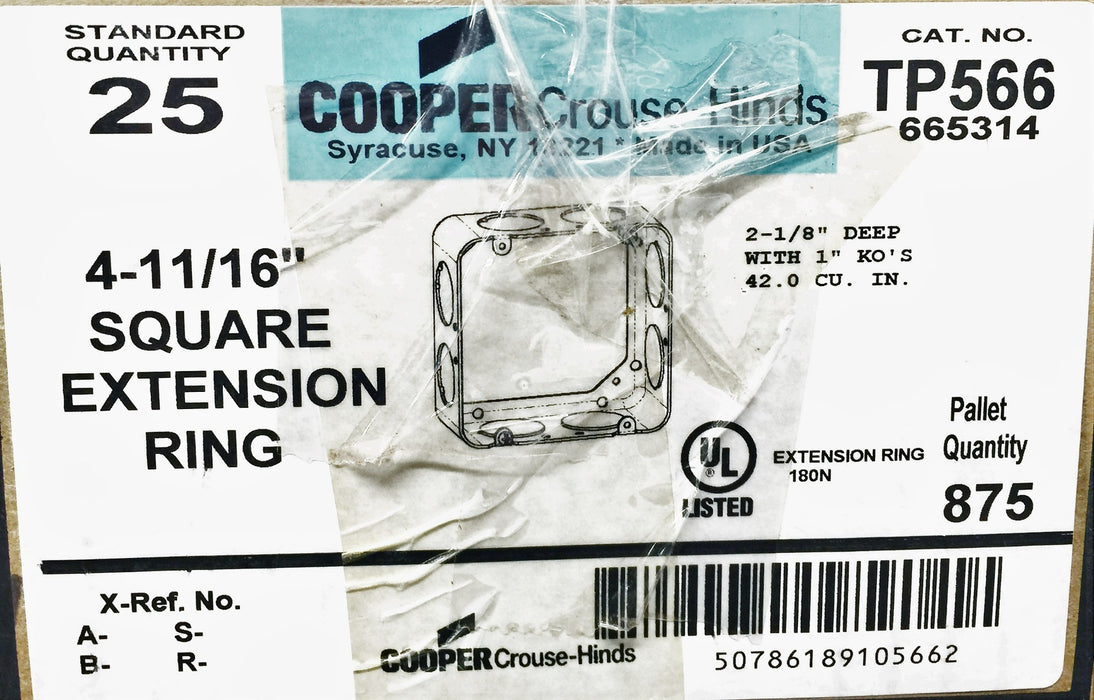 Cooper/Crouse-Hinds 4-11/16" Square Ext. Ring TP566 (25 Pack) NOS