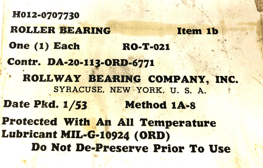 Rollway Roller Thrust Bearing RO-T-021 NOS