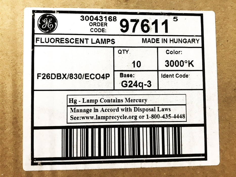 General Electric 26 Watt Quad-Tube Fluorescent Lamp 97611 [Lot of 10] NOS