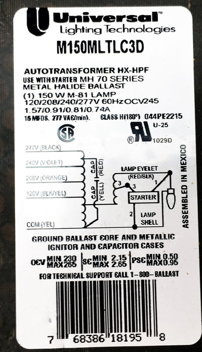 Universal Lighting Technologies Ballast Replacement Kit M150MLTLC3D-500K NOS