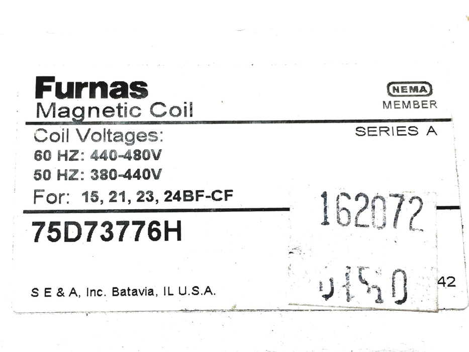 Furnas Magnetic Coil Series A 75D73776H NOS