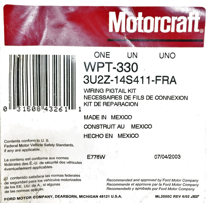 Ford Motorcraft Wiring Pigtail Kit 3U2Z-14S411-FRA NOS