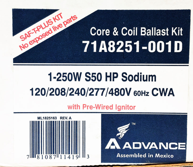 Advance S50 HP Sodium Core And Coil Ballast Kit 71A8251-001D NOS