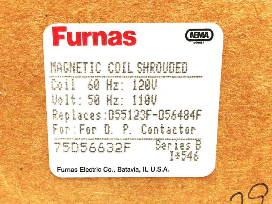 Furnas Magnetic Coil Shrouded Series B 75D56632F NOS