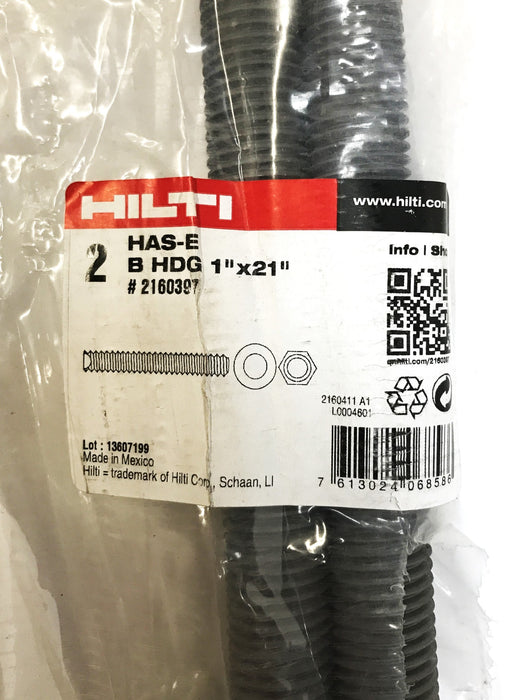 HILTI HAS-EB HDG 1 inch x 21 inch Anchor Rod 2160397 [Bag of 2] NOS