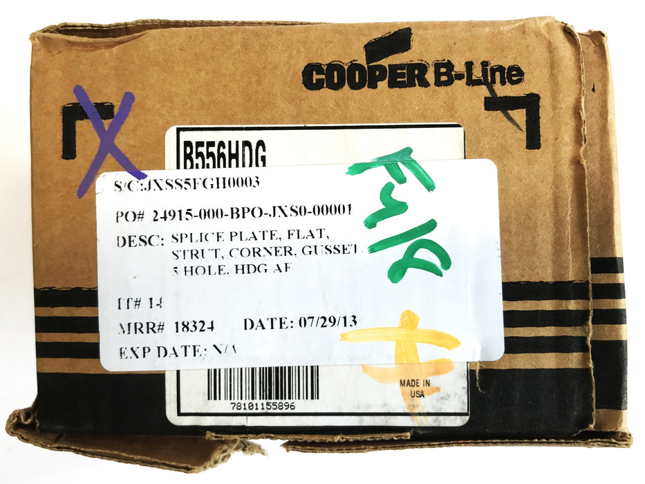 Cooper B-Line Galvanized 5-Hole Corner Gusset Plate B556HDG, Box of 15, NOS