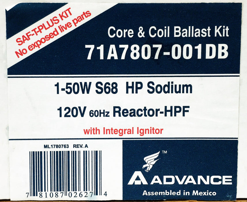 Advance 1-50W S68 HP Sodium Core And Coil Ballast Kit 71A7807-001DB NOS