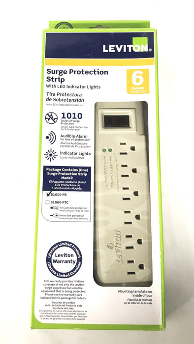 Leviton Office Grade Surge Protector Strip w LED indicator S1000-PS NOS