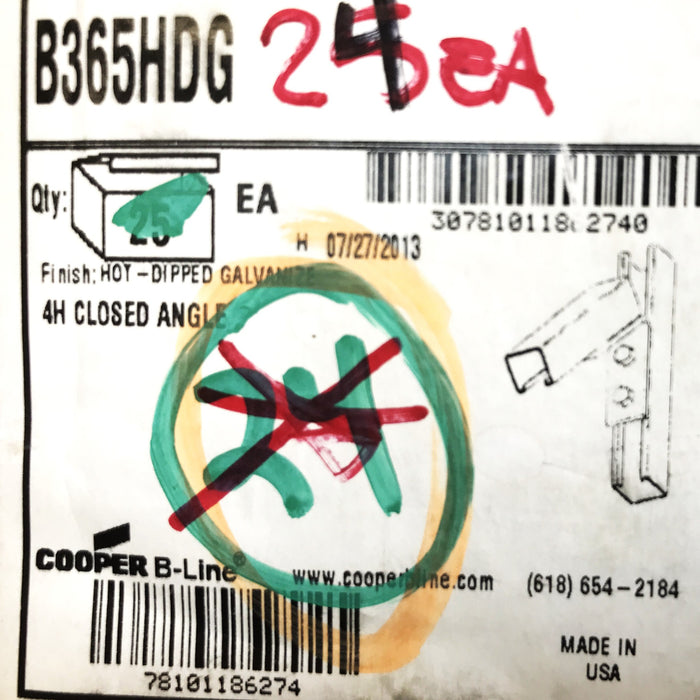 Cooper B-Line Closed Angle Strut B365HDG, Box of 24, NOS