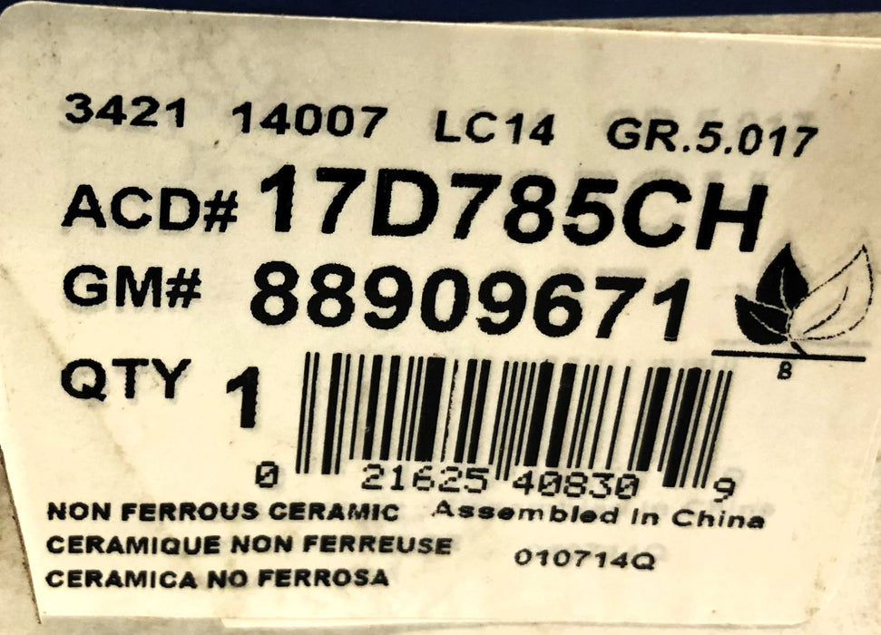 ACDelco Durastop Set of (4) Brake Pads 17D785CH (88909671) NOS