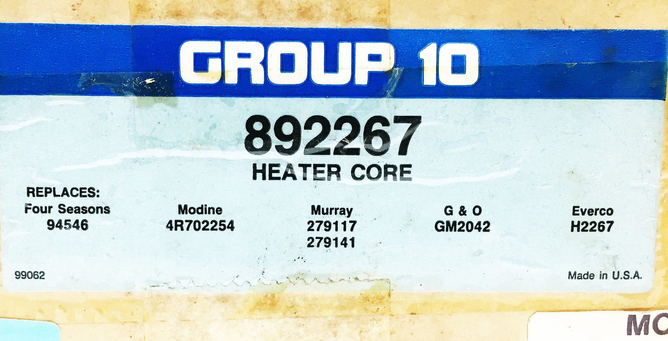 Group 10 Heater Core 892267 NOS