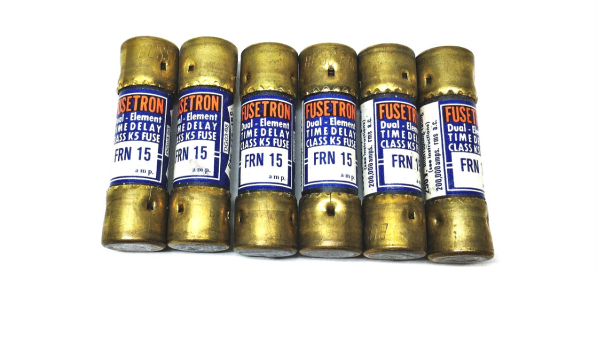 Bussman Fusetron 250V Class K5 Fuse FRN-15 [Lot of 6[ NOS