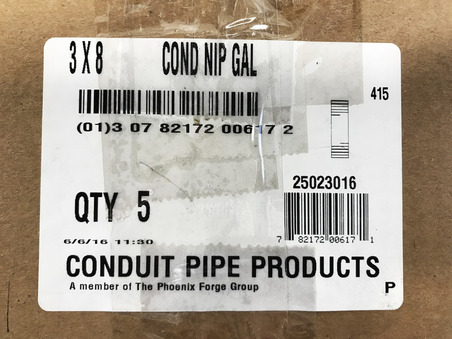 CPP 3 inch x 8 inch Galvanized Conduit Nipple 25023016 NOS