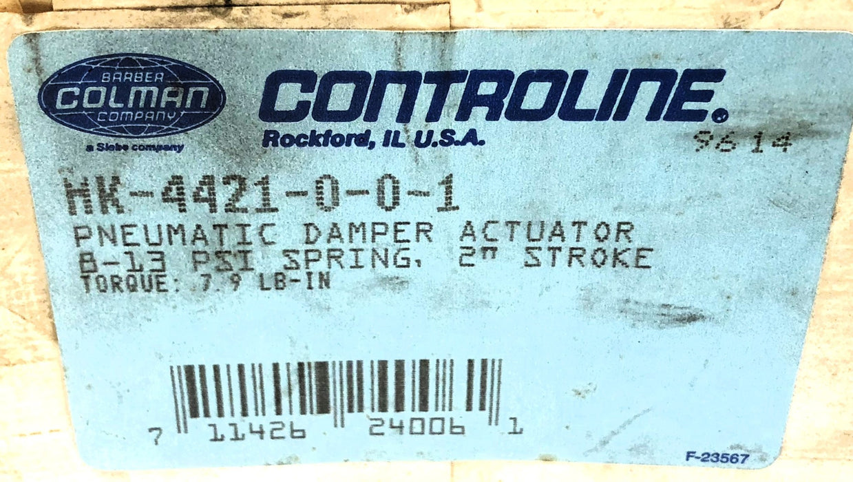Barber Coleman Pneumatic Damper Actuator 8-13 PSI 2" Stroke 4421-0-0-1 NOS