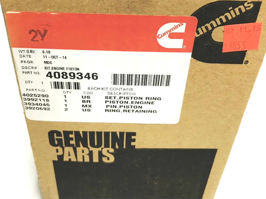 Cummins OEM Piston Kit 4089346 NOS