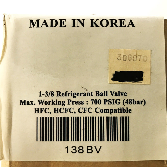 Keeprite 1-3/8 inch Refrigerant Ball Valve 138BBV NOS