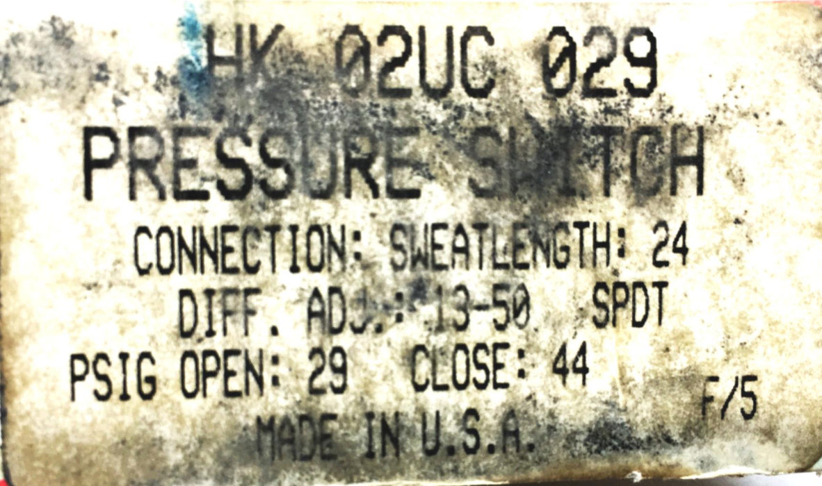 Robertshaw 120-240VAC Pressure Switch HK-02UC-029 NOS