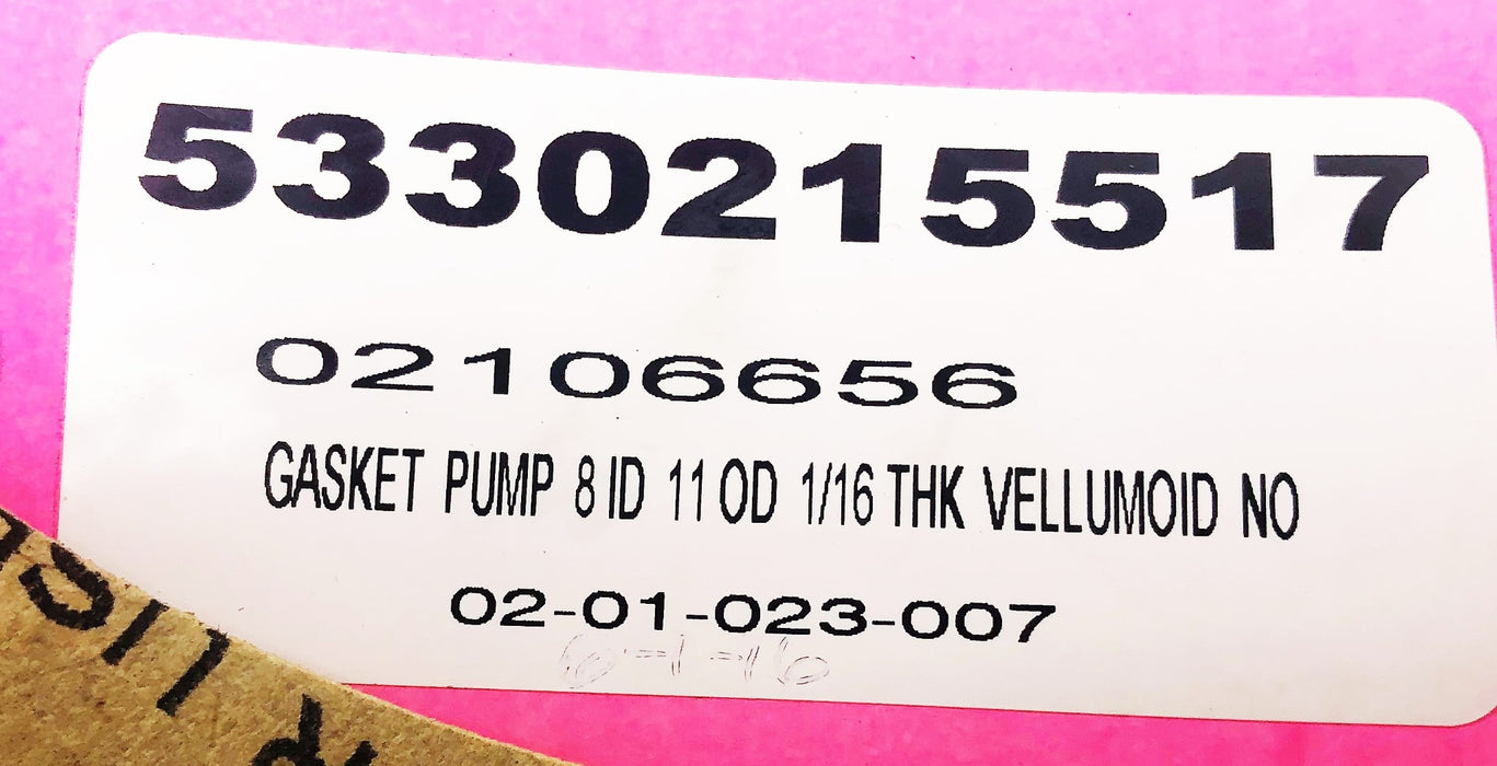 Vellumoid 8IN ID 11IN OD 1/16IN THK Pump Gasket 02-01-023-007 [Lot of 2] NOS