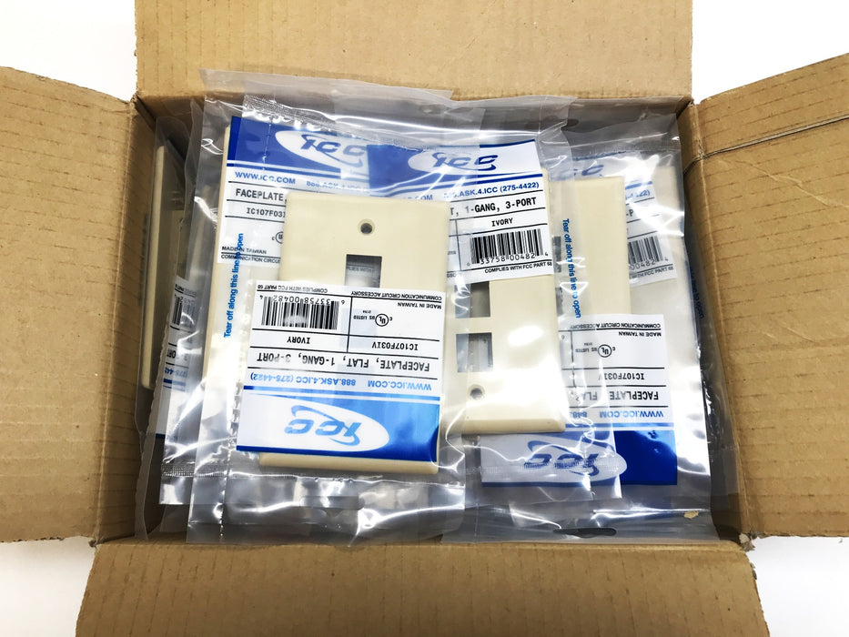 ICC 1-Gang 3-Port Plastic Ivory Faceplate IC107F03IV [Lot of 25] NOS