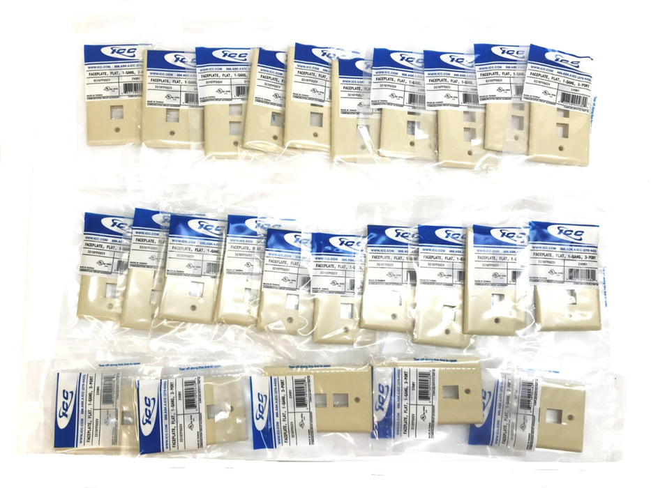 ICC 1-Gang 3-Port Plastic Ivory Faceplate IC107F03IV [Lot of 25] NOS
