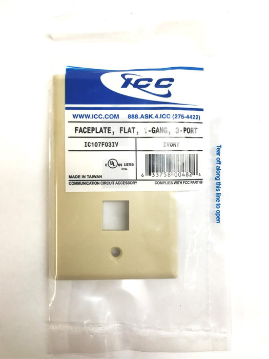 ICC 1-Gang 3-Port Plastic Ivory Faceplate IC107F03IV [Lot of 25] NOS