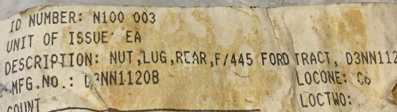 Rear Wheel Lug Nut for New Holland D3NN1120B NOS