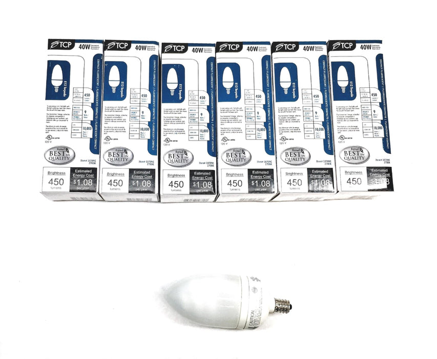 TCP 450 Lumen Compact Fluorescent E12 Torpedo Bulb 10709C (2700K) [Lot of 6] NOS