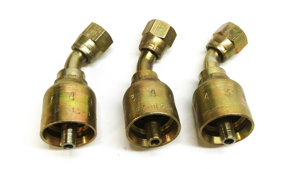 Parker 45 Degree Swivel Hydraulic Hose Fitting 13743-4-4 [Lot of 3] NOS