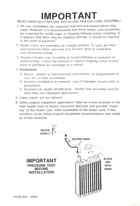 AUTOTEMP Heater Core H2271 NOS