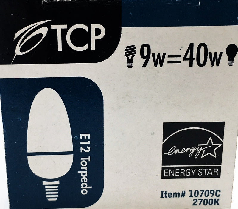 TCP 425 Lumen Compact Fluorescent E12 Torpedo Bulb 10709C (2700K) [Lot of 2] NOS