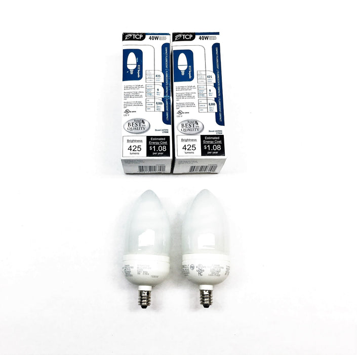 TCP 425 Lumen Compact Fluorescent E12 Torpedo Bulb 10709C (2700K) [Lot of 2] NOS