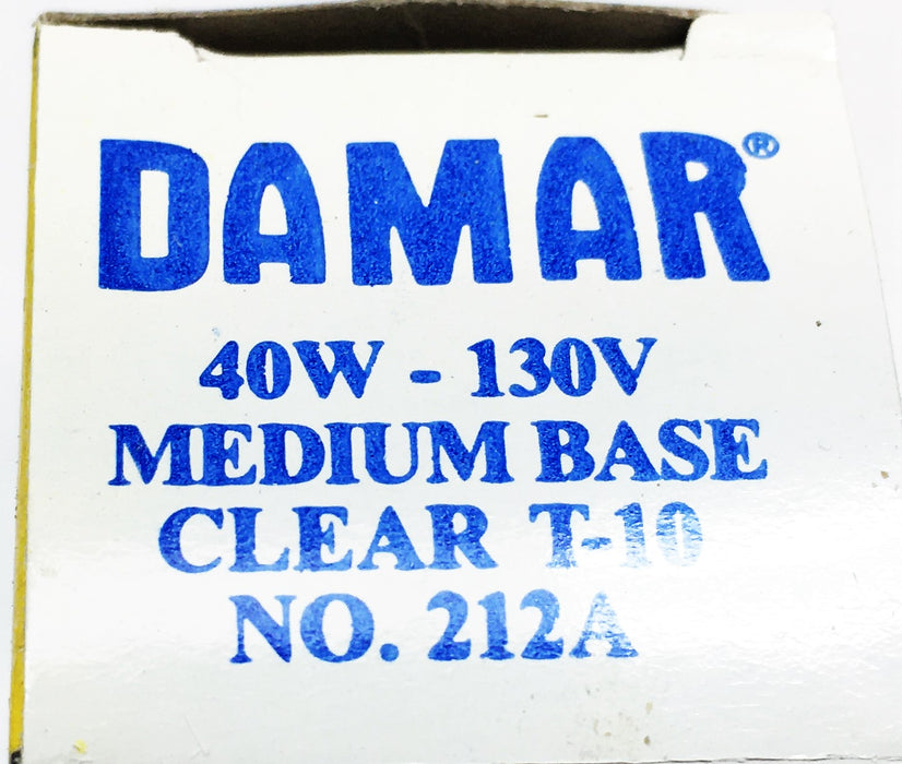 Damar 40W 130V Medium Base Clear T-10 Lamp 212A [Lot of 6] NOS