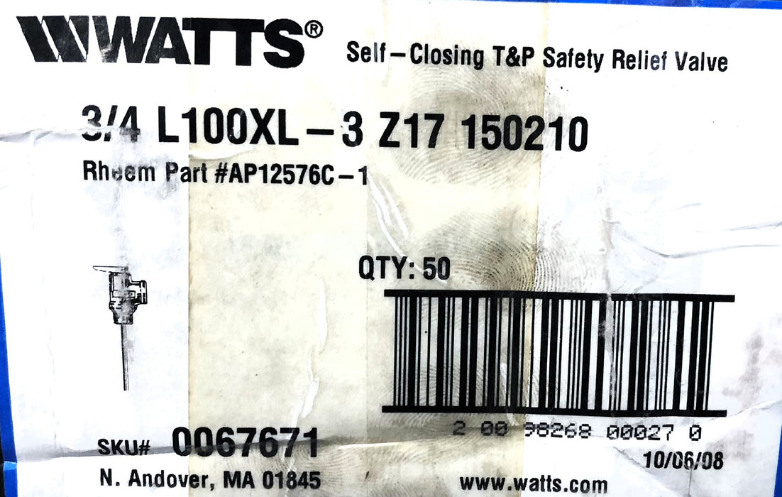 Watts T&P 3/4" Pressure Relief Valve L100XL-3 (OG7543.5C) [Lot of 2] NOS