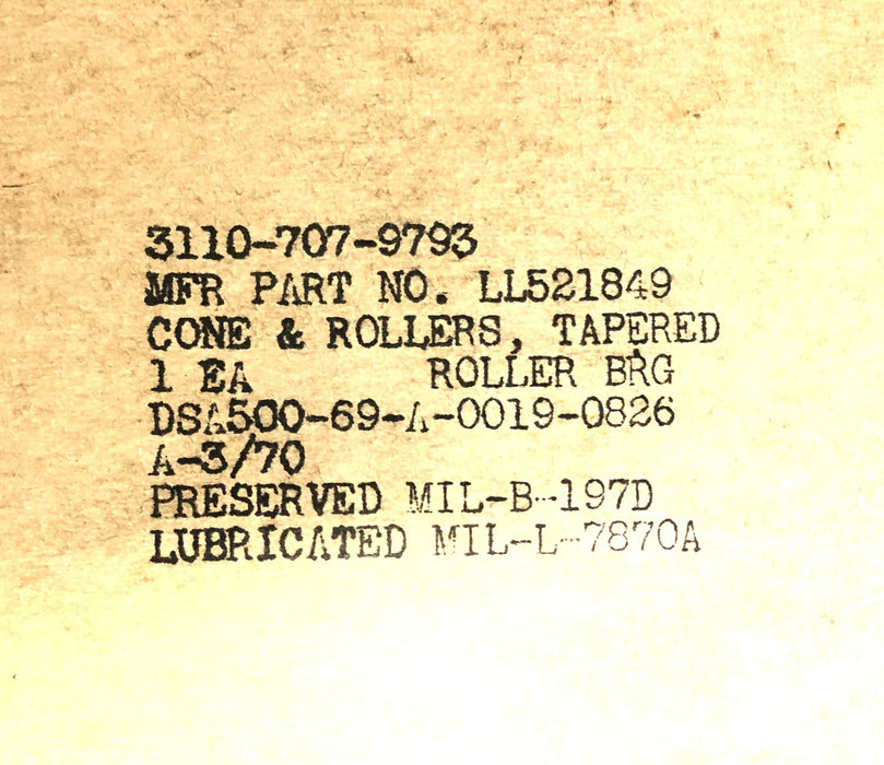 Timken Tapered Roller Bearing LL521849 NOS