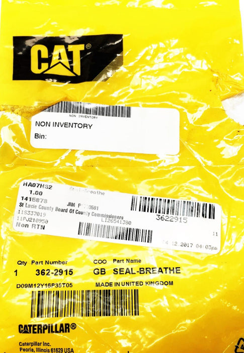 CAT/Caterpillar Seal 362-2915 NOS