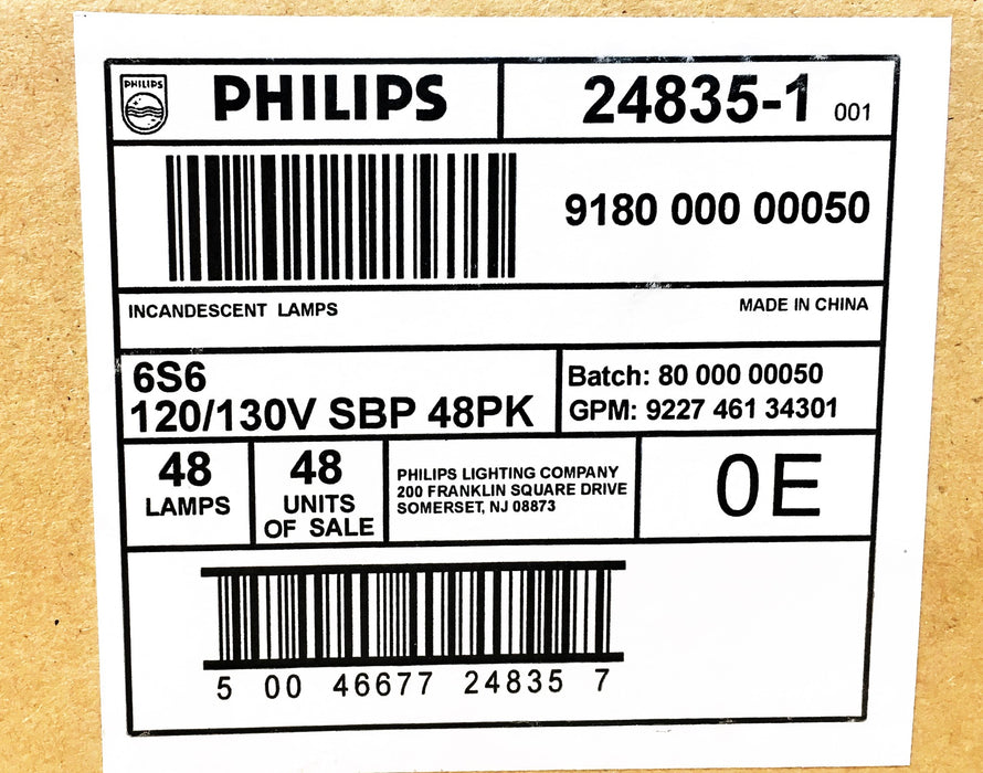 Philips 6S6 SBP Candelabra Base Clear Incandescent Lamp 24835-1 [Lot of 12] NOS