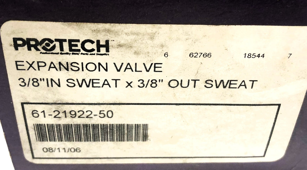 Sporlan / Protech 3/8" In Sweat x 3/8" Out Sweat Expansion Valve 61-21922-50 NOS