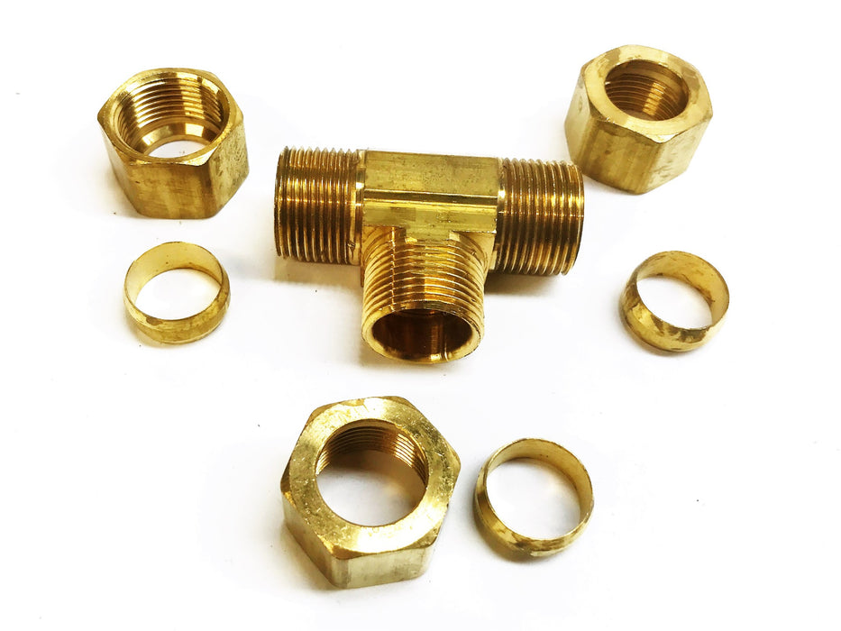 Unbranded Brass 1/2" Male Compression Tee Coupling [Lot of 5] NOS