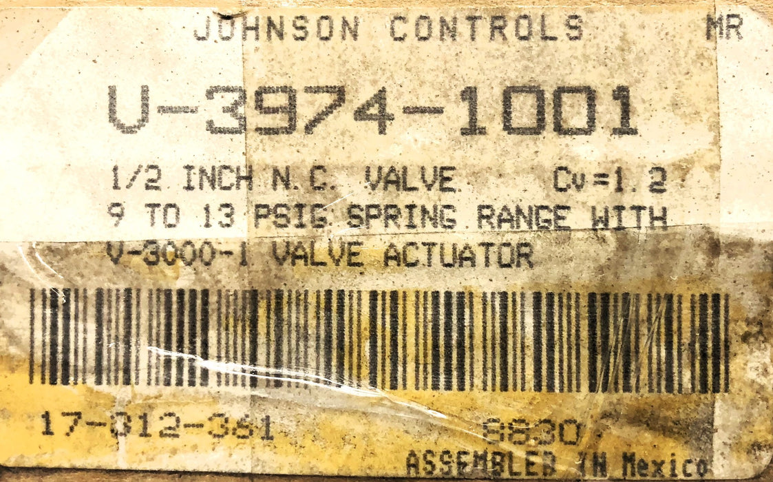 Johnson Controls 1/2" N.C. Valve V-3974-1001 NOS