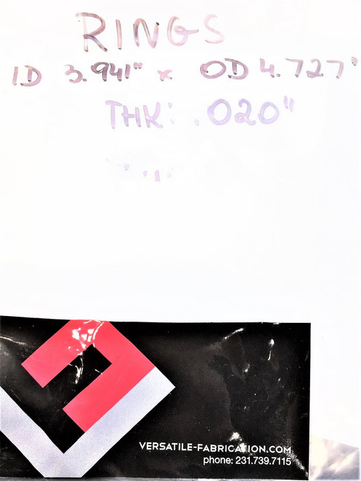 VERSATILE Shim (I.D 3.941" x O.D 4.727" THK: .020) 50001272 [Lot of 6] NOS
