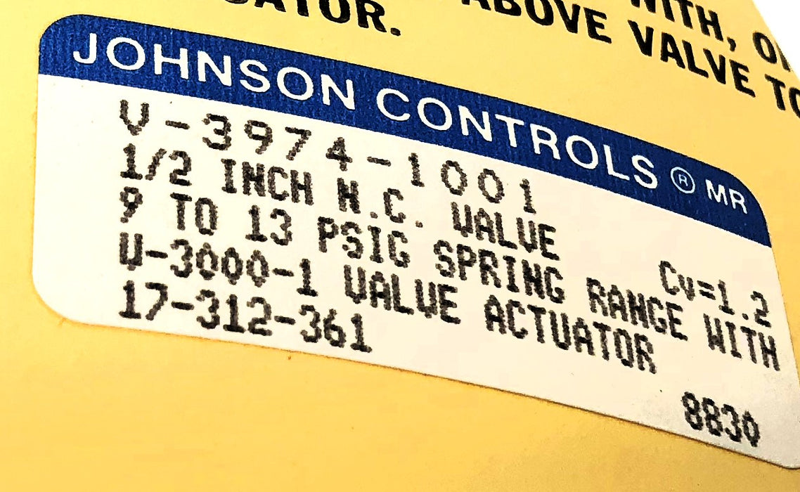 Johnson Controls 1/2" N.C. Valve V-3974-1001 NOS